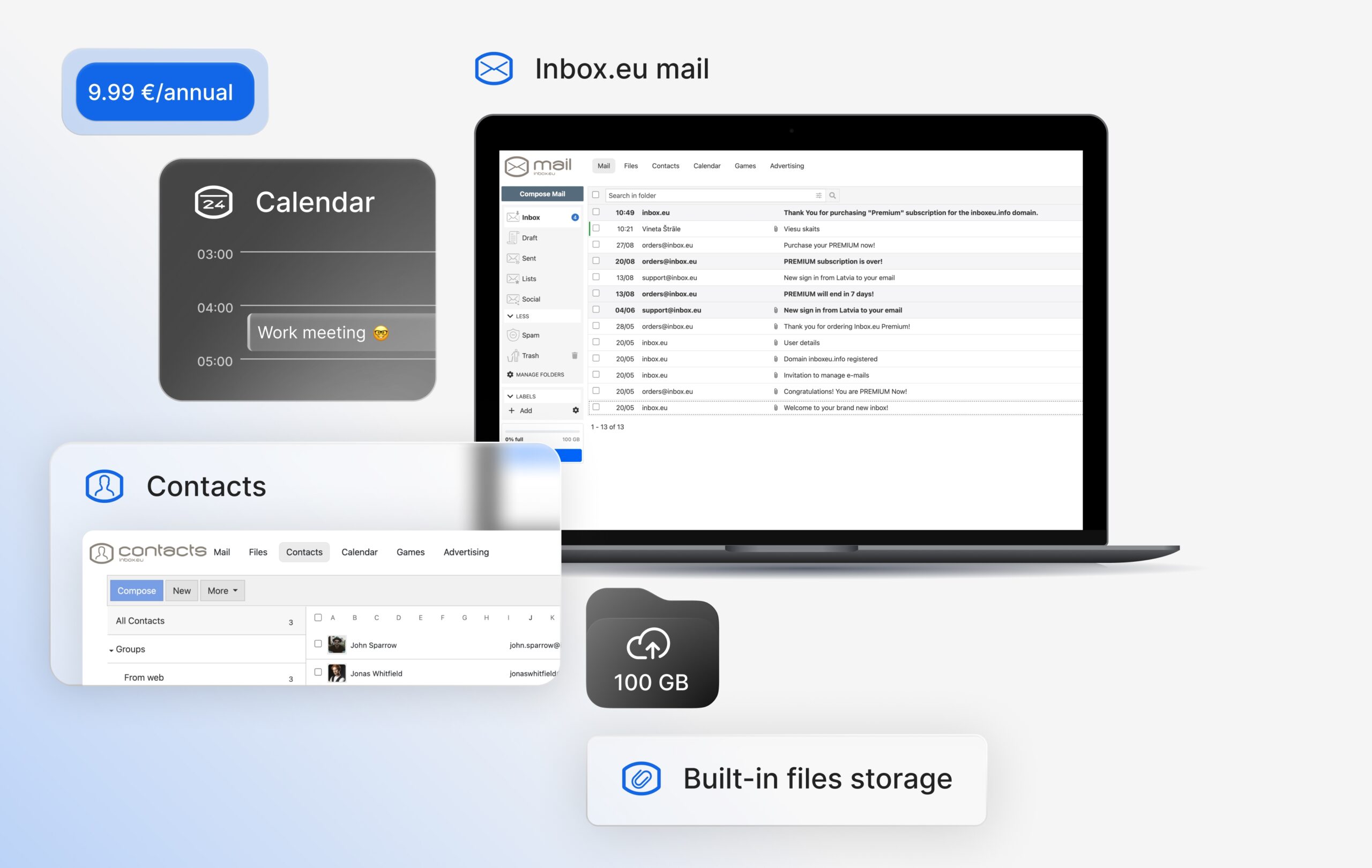 Inbox.eu is simple, reliable email with generous storage for businesses and individuals per 9.99 EUR/annual