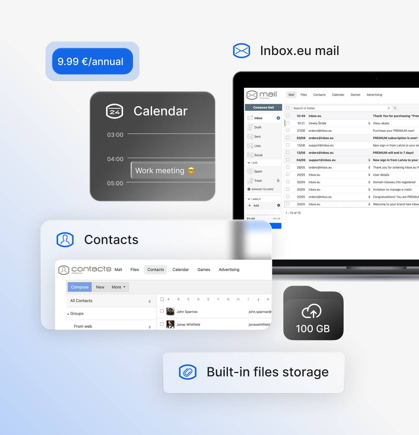 Inbox.eu is simple, reliable email with generous storage for businesses and individuals per 9.99 EUR/annual